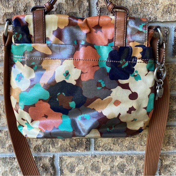 Fossil Key Per Crossbody Bag Purse Coated Canvas Fall Floral Flower Shoulder Bag - Picture 5 of 10